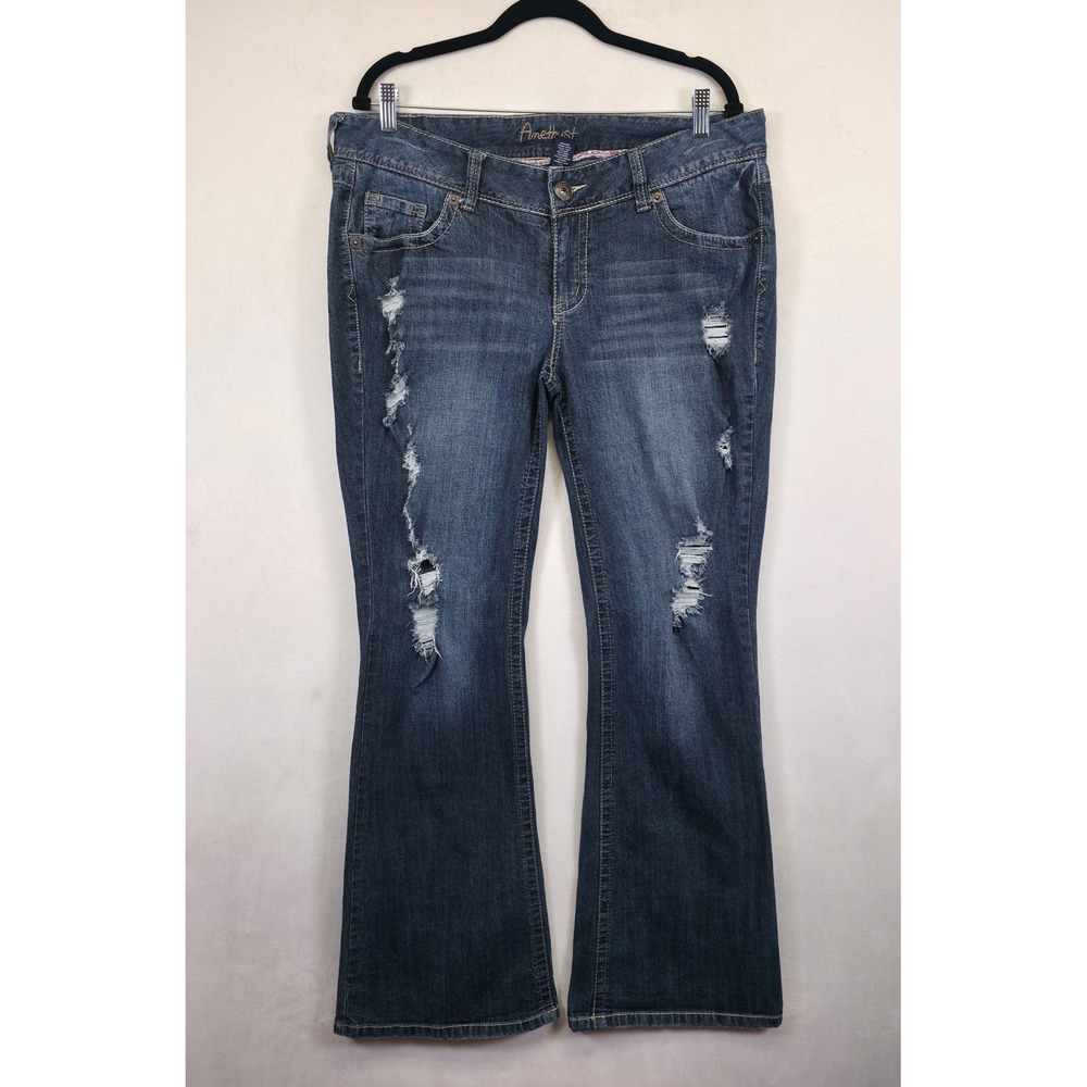 Amethyst‎ Jeans Womens 16 Distressed Y2K Low Rise Flared Denim Bootcut - Picture 3 of 14